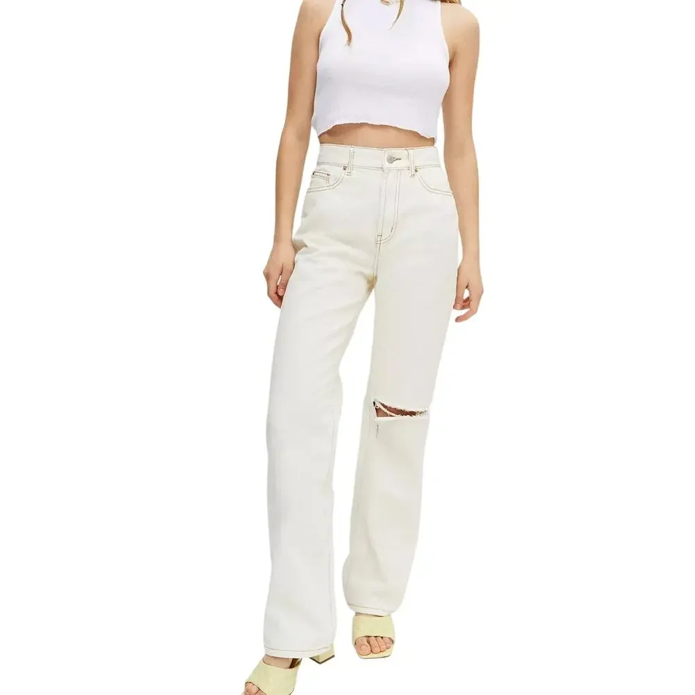 BDG Urban Outfitters Loose Straight Jeans NWT Size 24 Destroyed Ivory High Rise - Picture 2 of 16